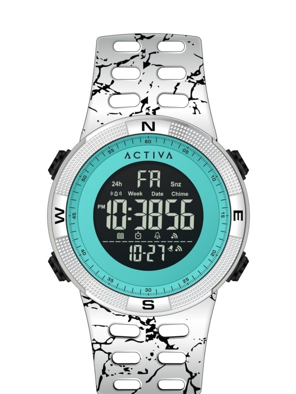 Ativa Summit X White Marble Digital Sports Watch - Turquoise Dial